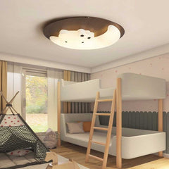 Flush Mount Ceiling Light Cartoon Moon Walnut Color Bedroom