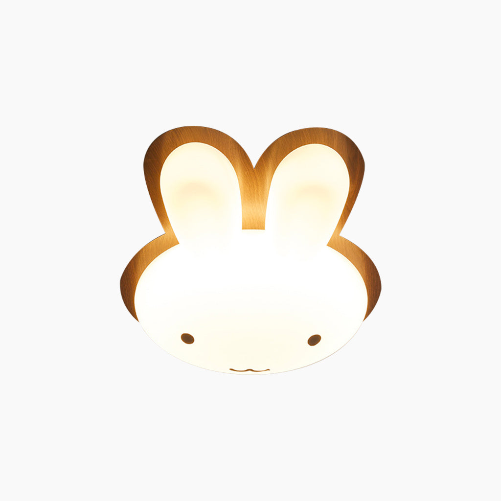 Flush Mount Ceiling Light Cartoon Rabbit Walnut Color