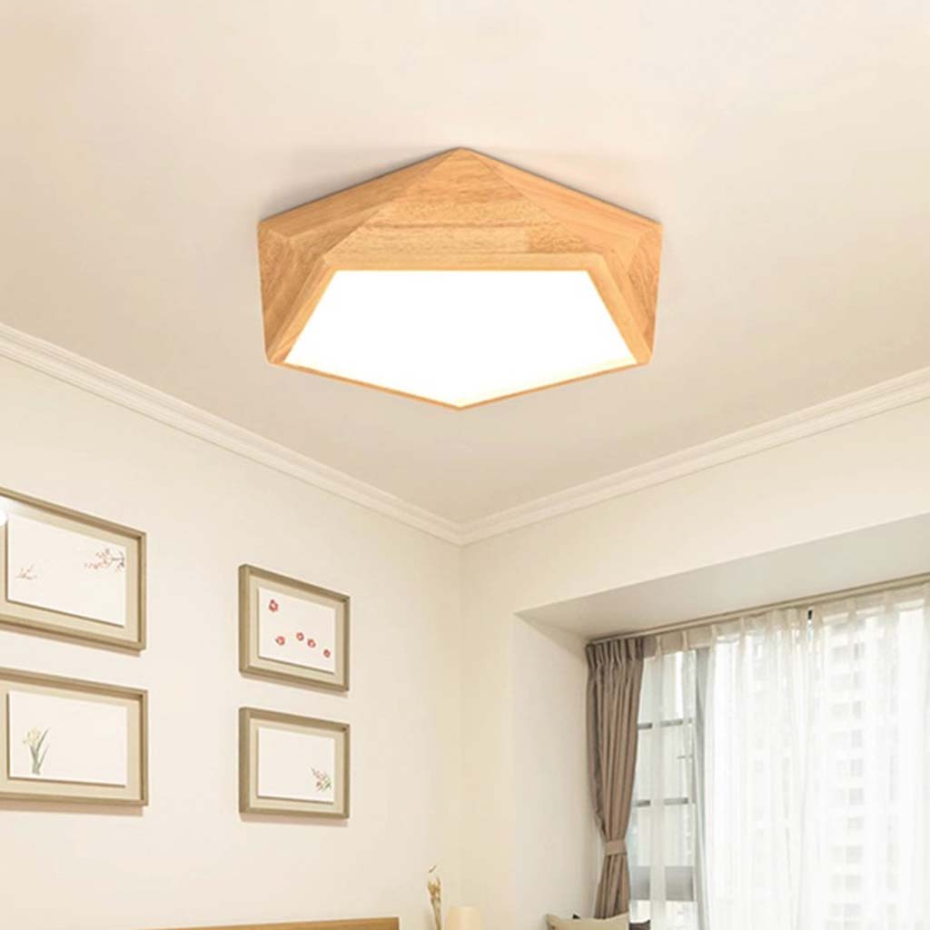 Flush Mount Ceiling Light Geometric Wood Dimmable LED Room