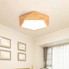 Flush Mount Ceiling Light Geometric Wood Dimmable LED Room
