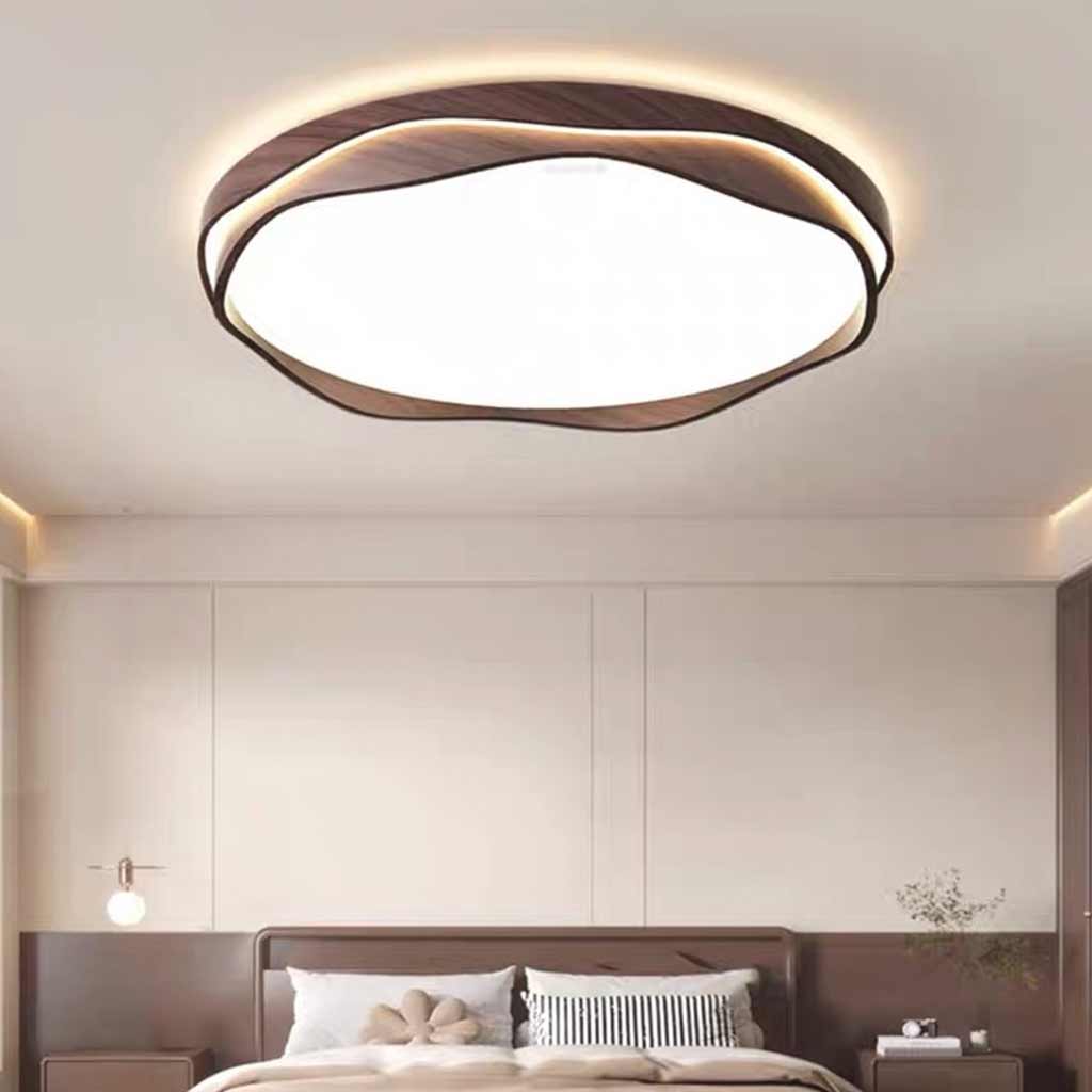 Flush Mount Ceiling Light LED Dimmable Walnut Color Bedroom