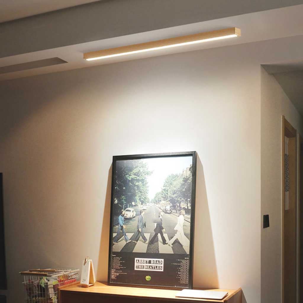 Flush Mount Ceiling Light Long Wooden Linear Picture 