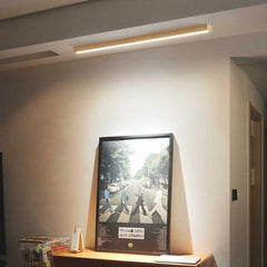 Flush Mount Ceiling Light Long Wooden Linear Picture 