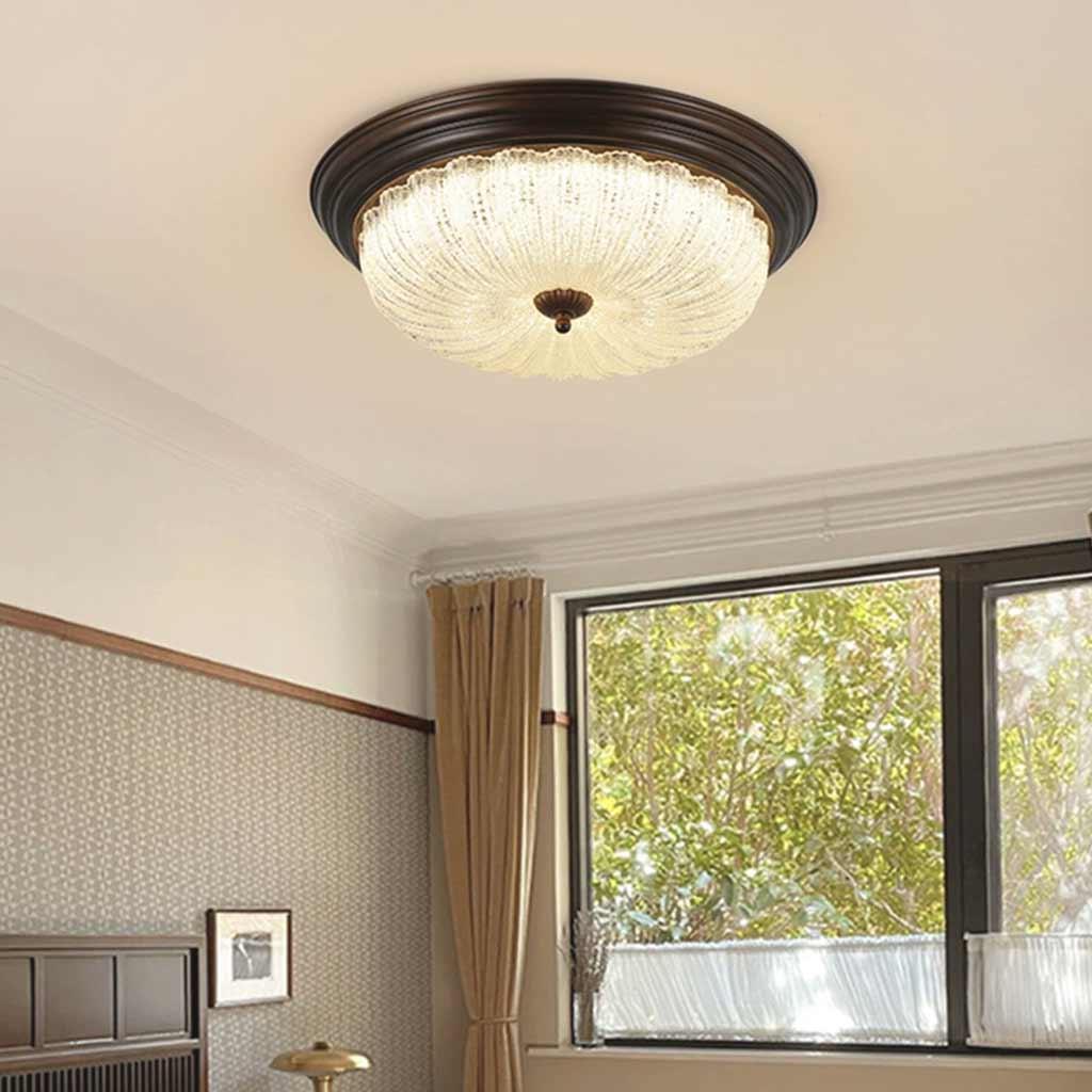Flush Mount Ceiling Light Mid century Vintage Round Glass Bedroom