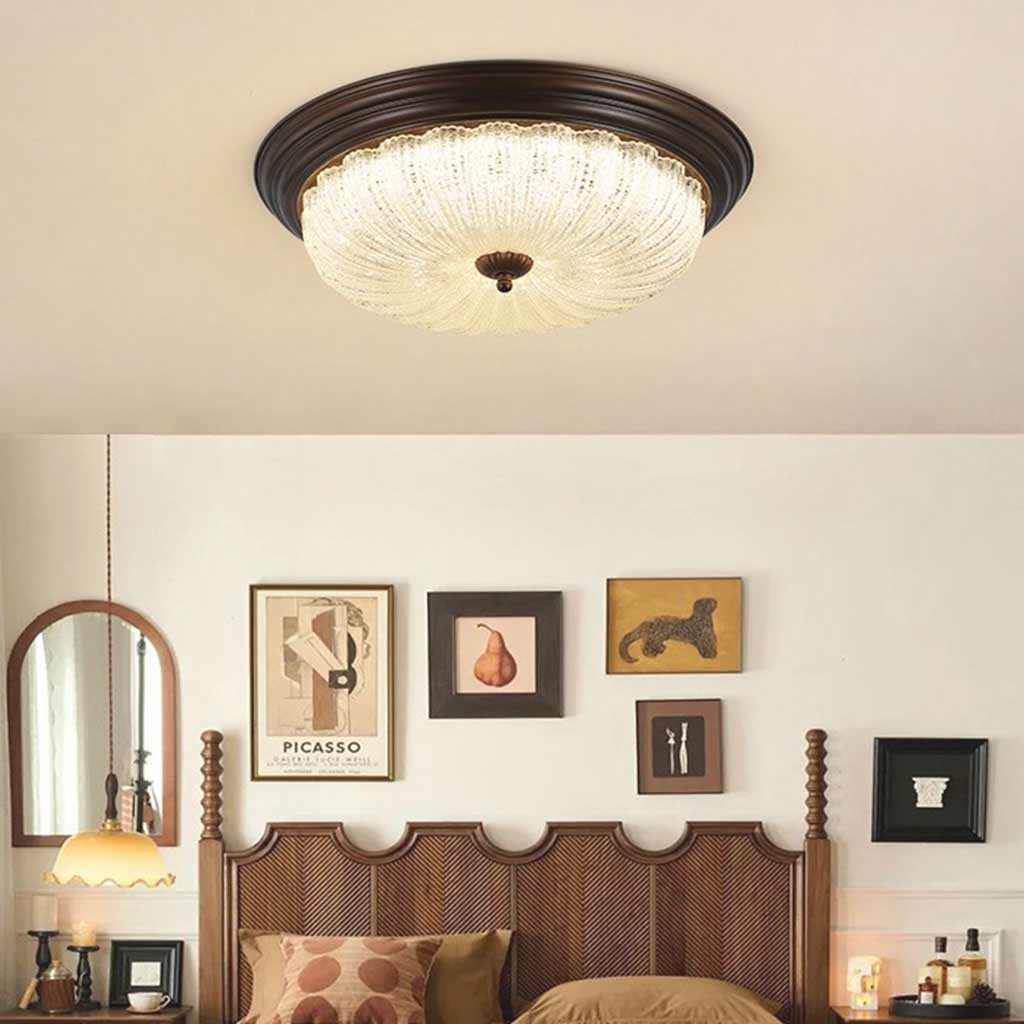Flush Mount Ceiling Light Mid century Vintage Round Glass Room