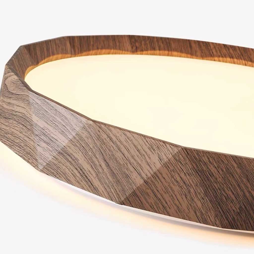 Flush Mount Ceiling Light Round Wood Grain LED Walnut Color Shade