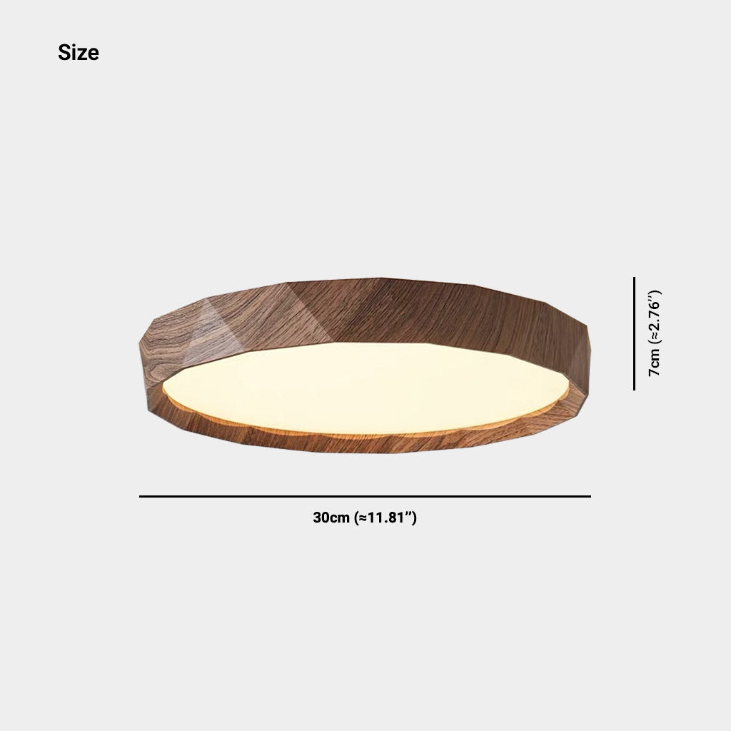 Flush Mount Ceiling Light Round Wood Grain LED Walnut Color Size