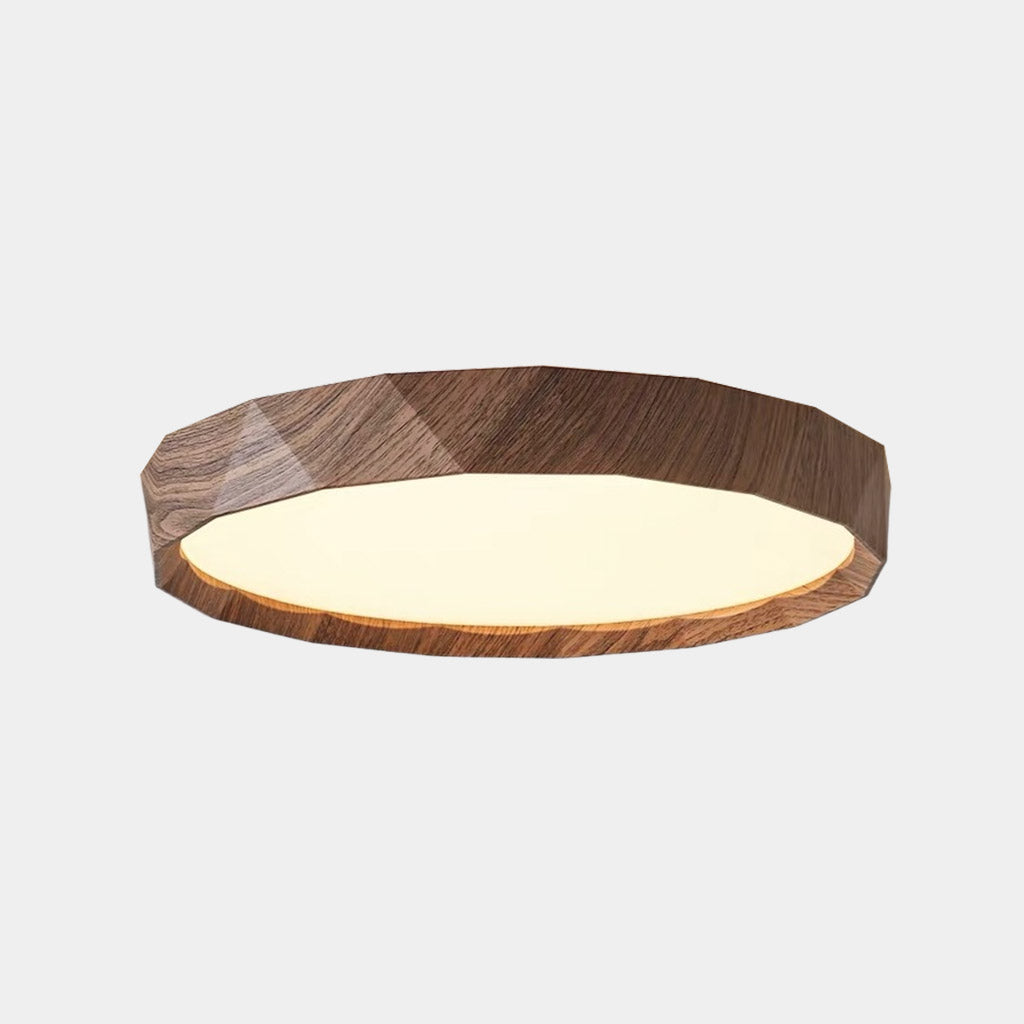 Flush Mount Ceiling Light Round Wood Grain LED Walnut Color