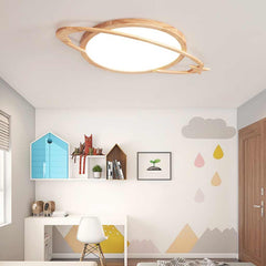 Flush Mount Ceiling Light Wood Planet Dimmable LED
