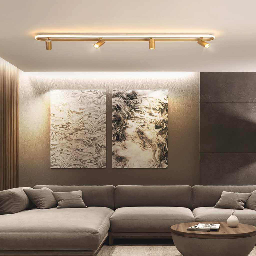 Flush Mount Ceiling Track Lighting Spotlight Stylish Linear LED Gold White L200cm W12cm H5cm L78.74 W4.72 H1.97 65W 20W White Gold
