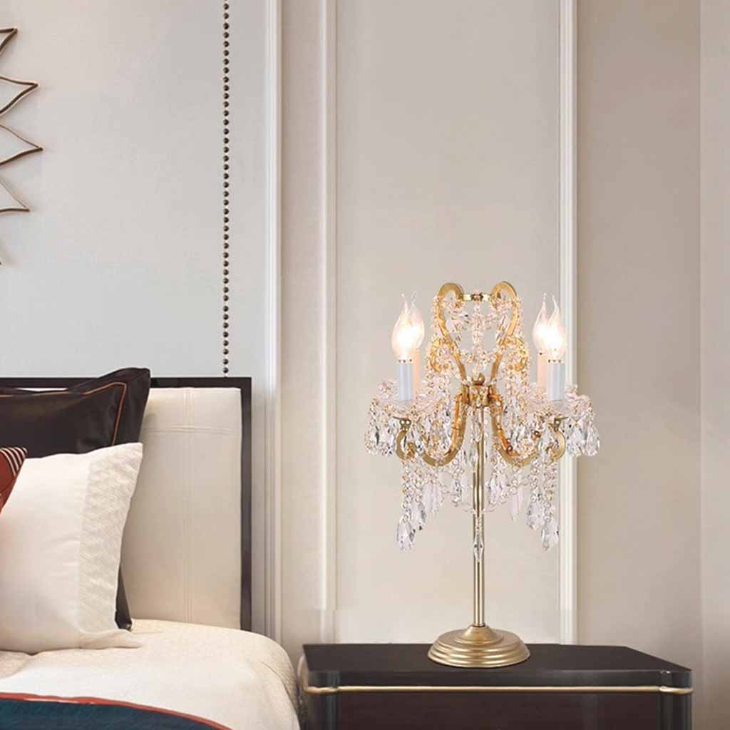 French Candle Crystal Drop Table Lamp Bedroom
