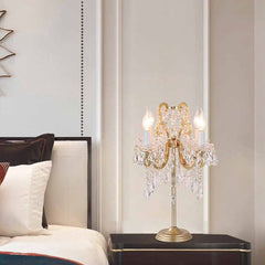 French Candle Crystal Drop Table Lamp Bedroom