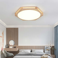 Geometric Hexagon Wood Flush Mount Ceiling Light Bed
