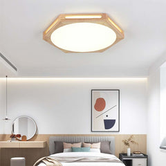 Geometric Hexagon Wood Flush Mount Ceiling Light Bedroom