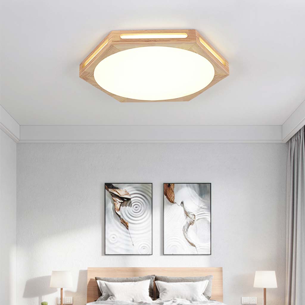 Geometric Hexagon Wood Flush Mount Ceiling Light Room