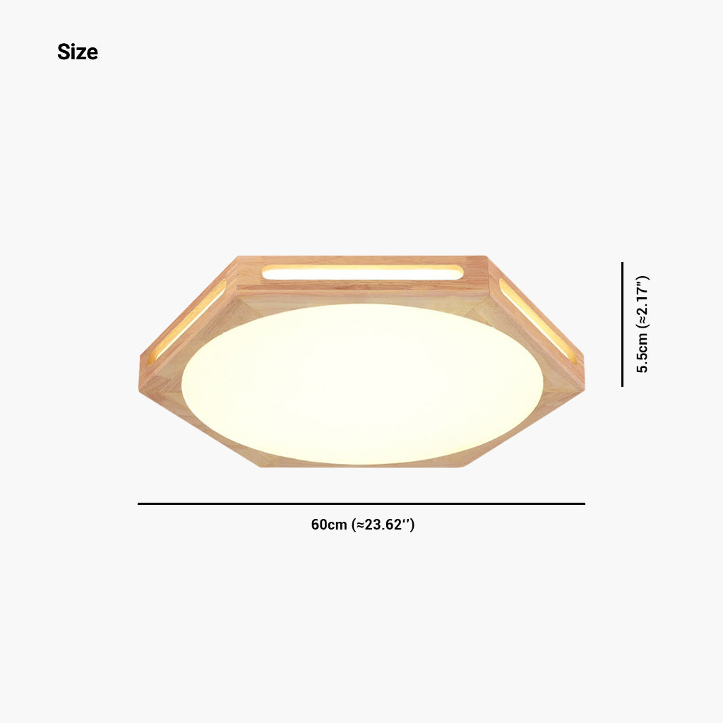 Geometric Hexagon Wood Flush Mount Ceiling Light Size