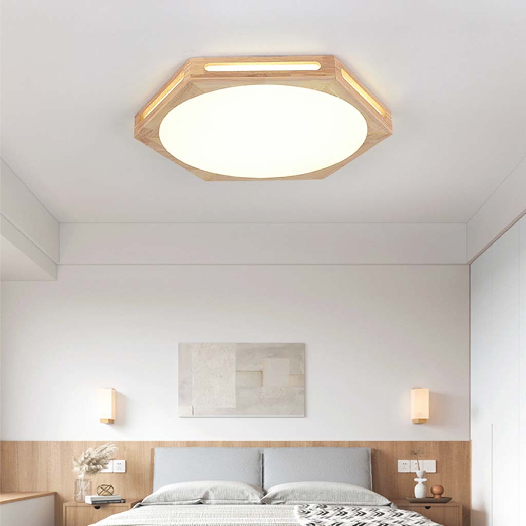 Geometric Hexagon Wood Flush Mount Ceiling Light Space