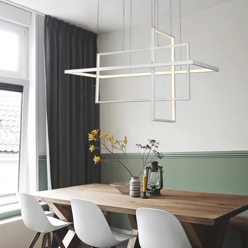 Rectangular Led Linear Light Rectangle Geometric LED Linear Rectangle Chandelier, White | VAXLAMP