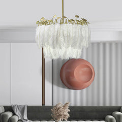 Glamorous Feather Wire Frame Chandelier Ceiling Light White