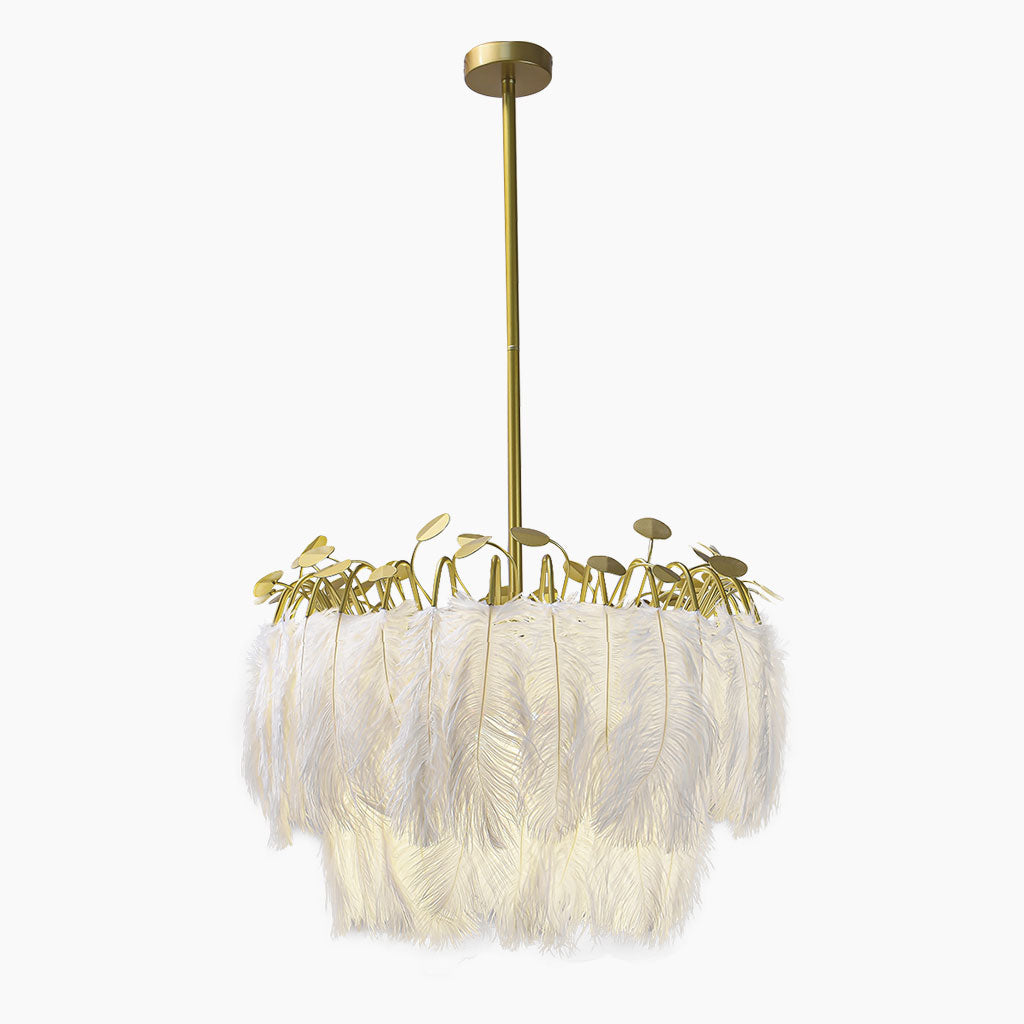 Glamorous Feather Wire Frame Chandelier Ceiling Light Main