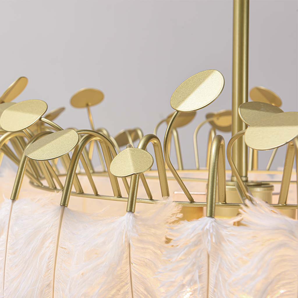 Glamorous Feather Wire Frame Chandelier Ceiling Light Detail