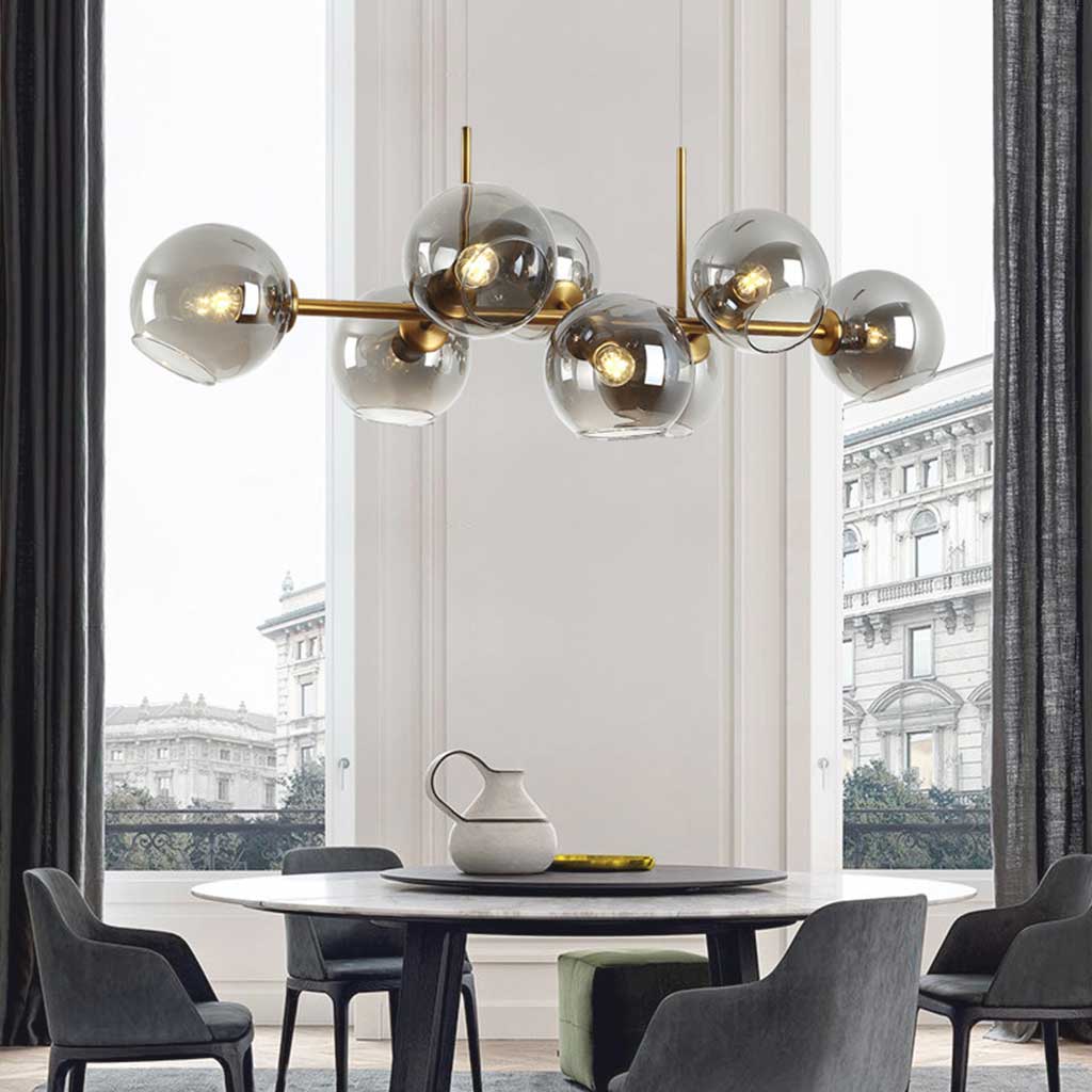 Glass Bubble Gold Iron Pendant Chandelier Smoke Grey Dining Room