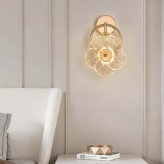 Aplique de cristal con forma de flor LED de lujo para mesita de noche, dorado