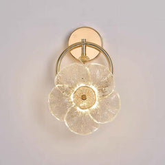 Aplique de cristal con forma de flor LED de lujo para mesita de noche, dorado