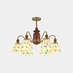Glass Seashell Chandelier Vintage Walnut Wood Arm