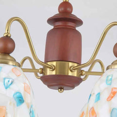 Glass Seashell Chandelier Vintage Walnut Wood Arm