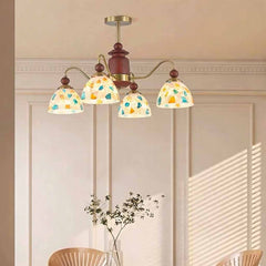 Glass Seashell Chandelier Vintage Walnut Wood Arm