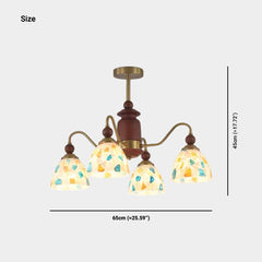 Glass Seashell Chandelier Vintage Walnut Wood Arm