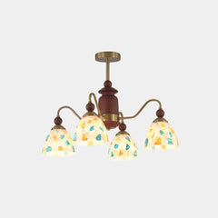 Glass Seashell Chandelier Vintage Walnut Wood Arm