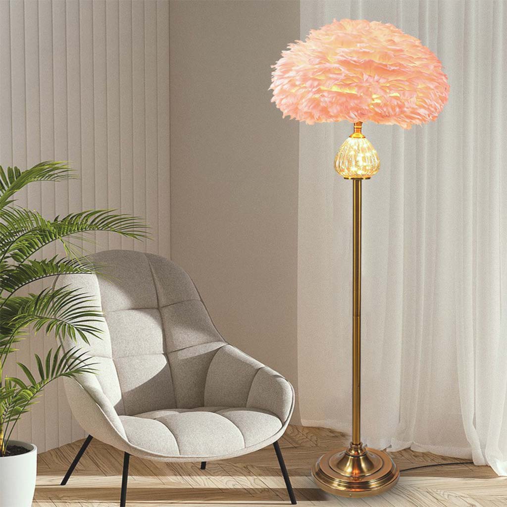 Glass Teardrop Feather Shade Floor Lamp Pink Room