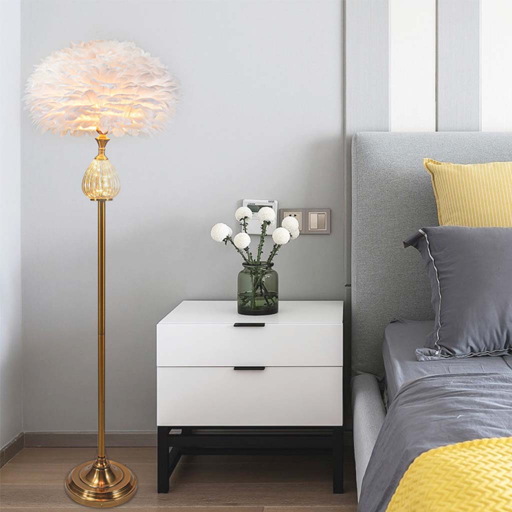 Glass Teardrop Feather Shade Floor Lamp White Living Room