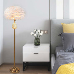 Glass Teardrop Feather Shade Floor Lamp White Living Room