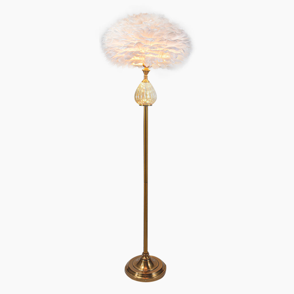 Glass Teardrop Feather Shade Floor Lamp White