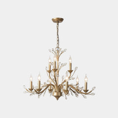 Candelabro De Vela Dorada Rama Cristal De Lujo