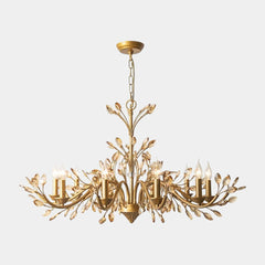 Candelabro De Vela Dorada Rama Cristal De Lujo