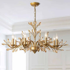 Candelabro De Vela Dorada Rama Cristal De Lujo