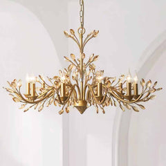 Candelabro De Vela Dorada Rama Cristal De Lujo