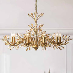 Candelabro De Vela Dorada Rama Cristal De Lujo