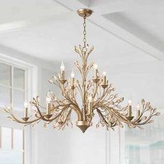 Candelabro De Vela Dorada Rama Cristal De Lujo