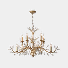 Candelabro De Vela Dorada Rama Cristal De Lujo