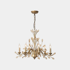 Candelabro De Vela Dorada Rama Cristal De Lujo