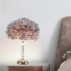 Crystal Grey Feather Bedside Table Desk Lamp Bedroom
