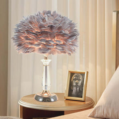 Crystal Grey Feather Bedside Table Desk Lamp Room