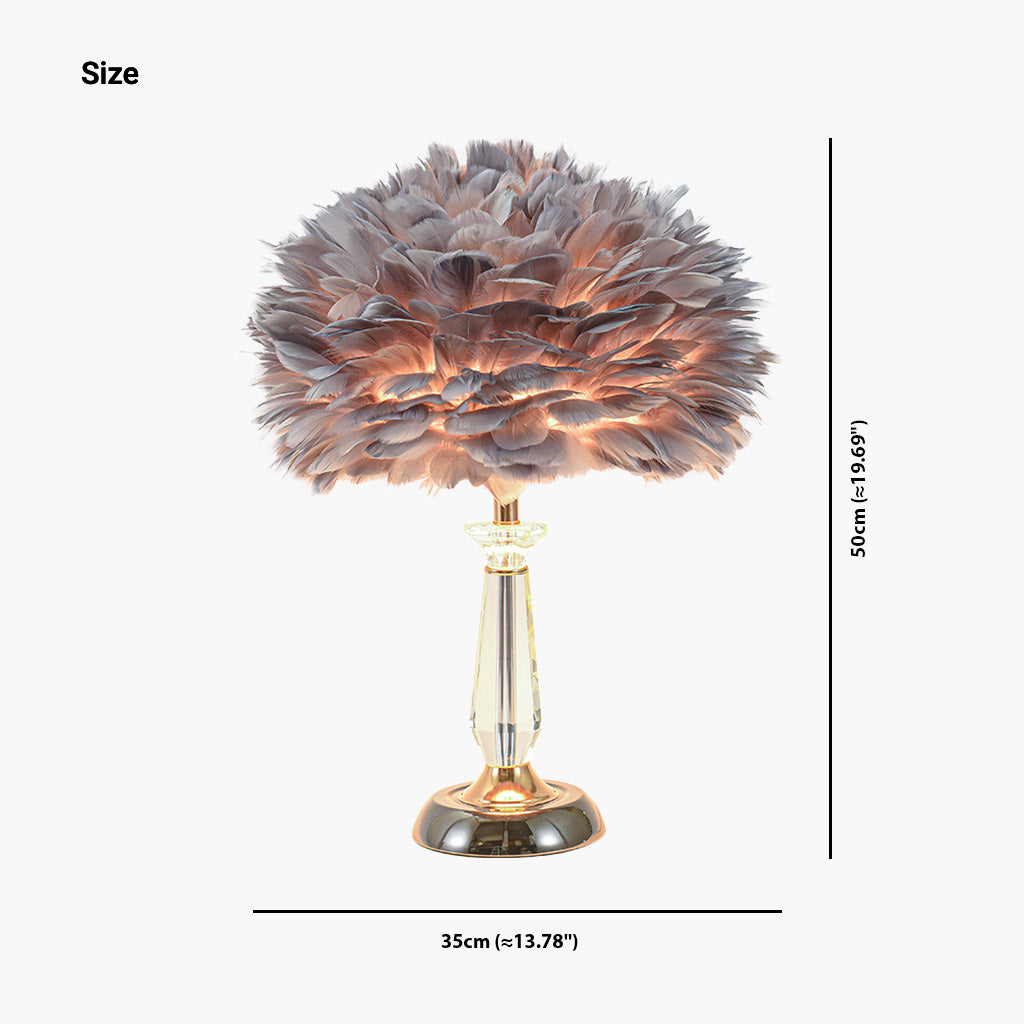 Crystal Grey Feather Bedside Table Desk Lamp Size