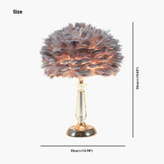 Crystal Grey Feather Bedside Table Desk Lamp Size