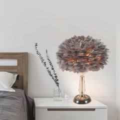 Crystal Grey Feather Table Desk Lamp Bedside